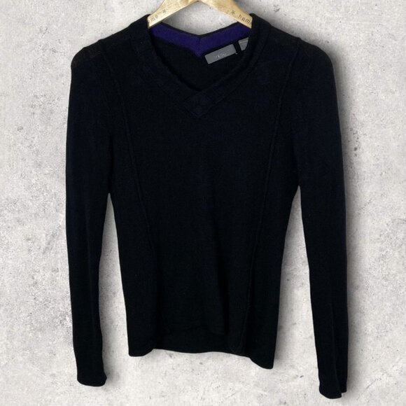 Vkoo 100% Cashmere Knit Sweater‎ V-Neck Black Size P or XS Long Sleeves Pullover - Picture 1 of 12